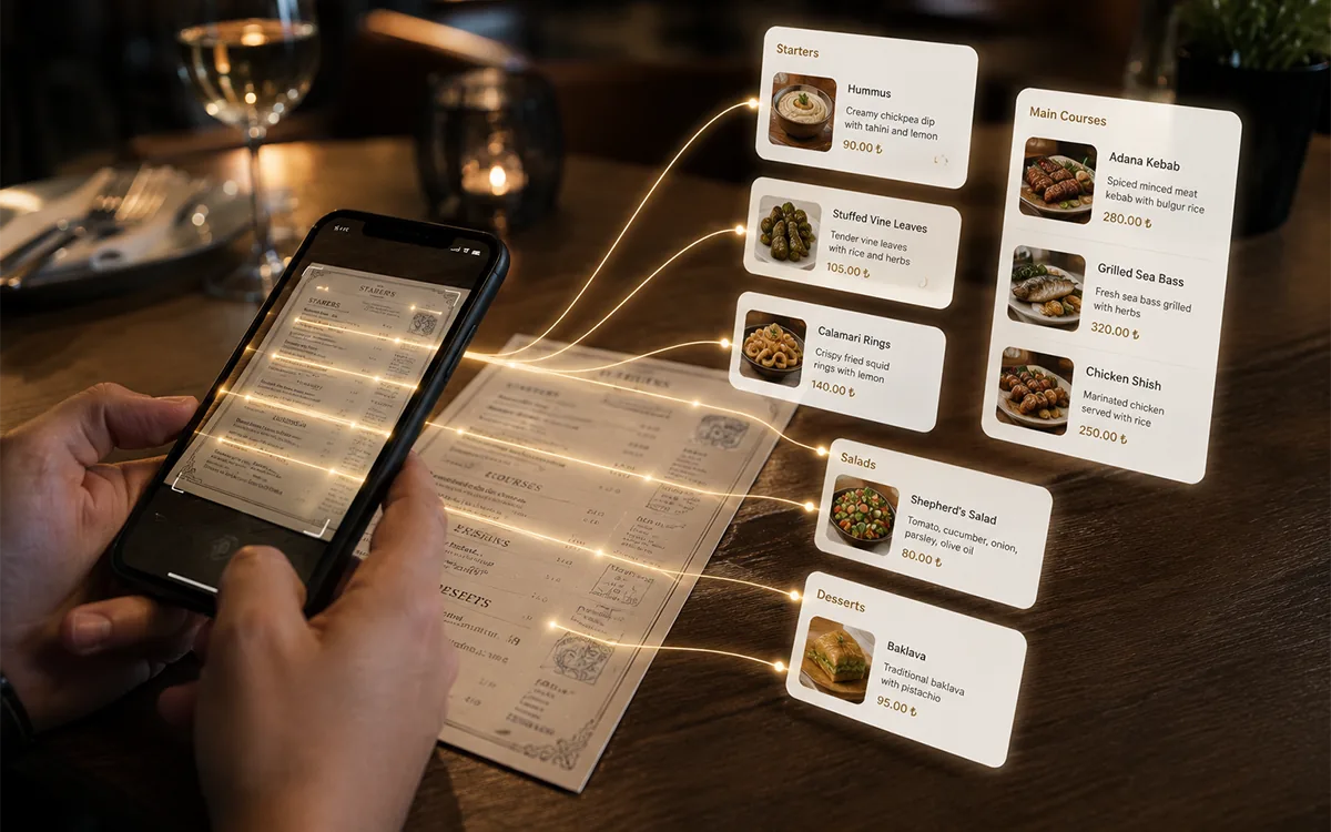 Reads dishes, prices and descriptions from photos